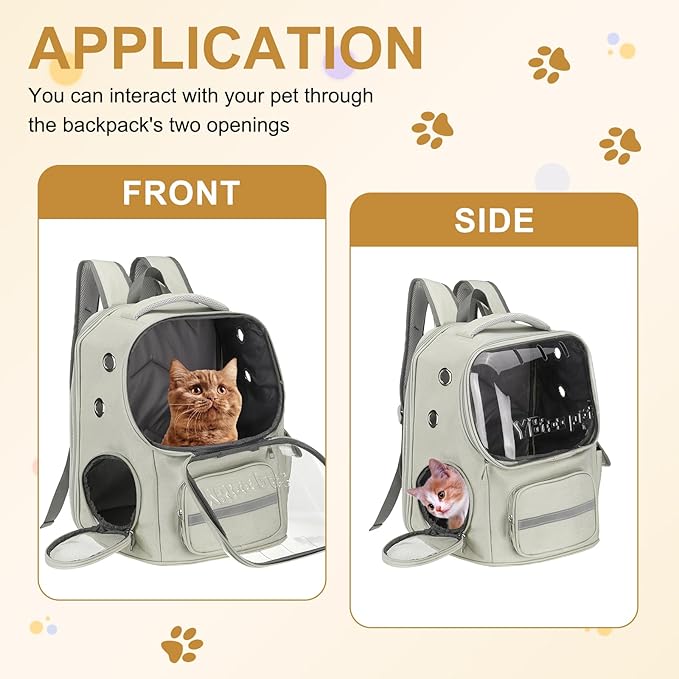 Pet Backpack Carrier, Portable and Ventilated, Oxford Cloth, Dog Cat Travel Bag with Transparent Cover 14.17", (Gray, 1 Pcs), Intended for Hiking/Camping/Traveling