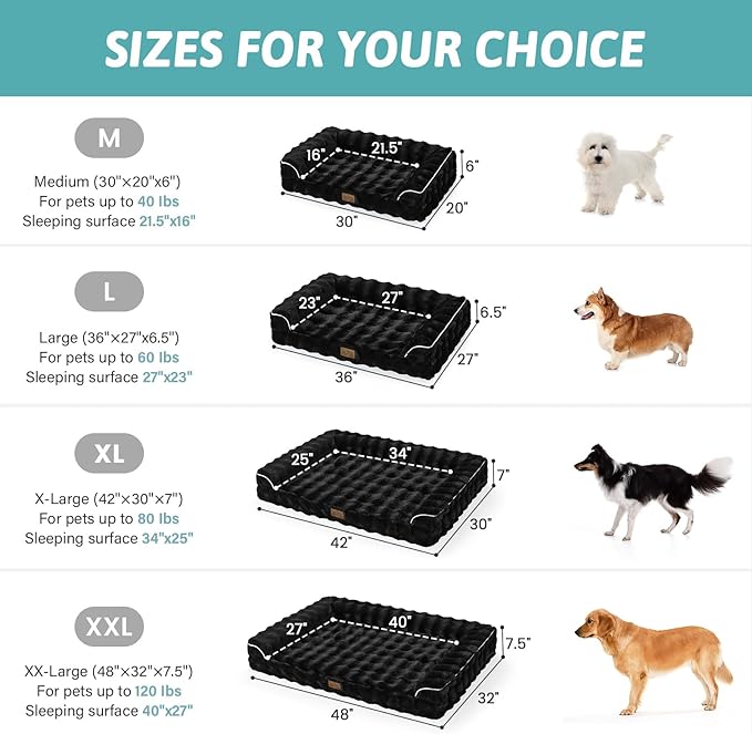 Faux Fur Orthopedic Dog Bed, Large Dog Bed, Supportive Foam Pet Sofa with Waterproof Lining Cover, Washable U-Shaped Pet Couch with Anti-Slip Bottom Design, Black XL 42x30x7 inch