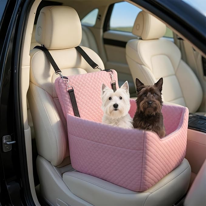 ALL GOOD PET SUPPLIES Dog Car Seat for Small/Medium Dogs, Dog Booster car seat, Memory Foam Elevated Cushion, Fully Detachable and Washable,2 Clip-On Safety Leashes, Anti-Slip