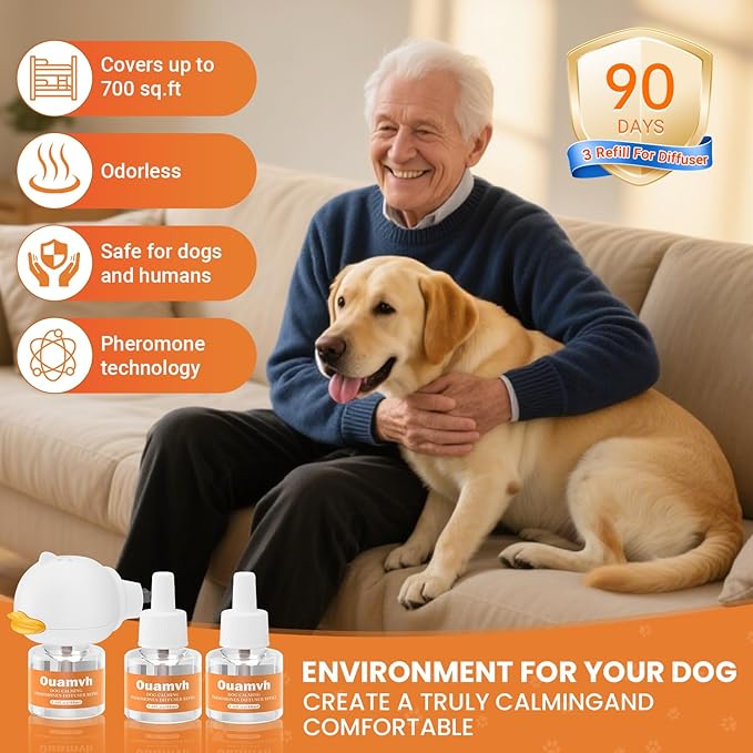 Dog Calming Diffuser,Relaxing Solution for Stress and Anxiety in Dogs, Reducing Scratching and Barking Behaviors in Puppies, Medium, and Large-Sized Dogs,Help Train Dog to Pee