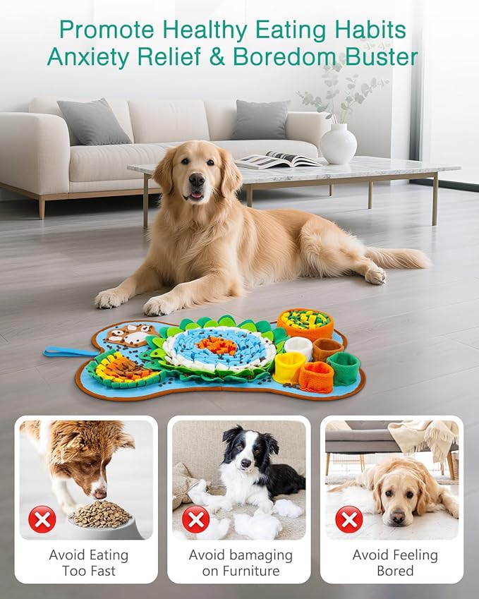ORIA Snuffle Mat for Dogs, 25x17'' Interactive Slow Feeder Mat with Mental Stimulation for Boredom, Anxiety Relief, Dog Puzzle Toy & Treats Hunting Game for Small Medium Dogs Puppies