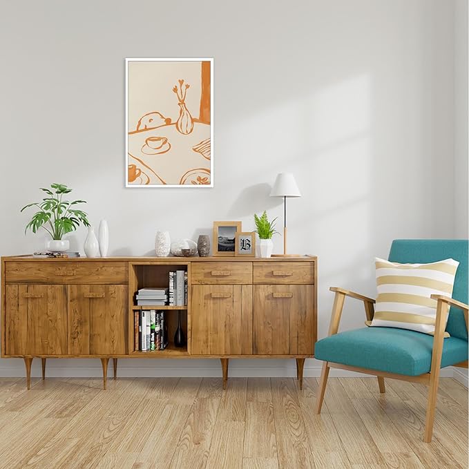 Cute Sneaky Dog Kitchen Poster Scandi Breakfast Coffee Canvas Wall Art Whimsical Abstract Animal Sketch Aesthetic Prints Painting For Living Room Kitchen Dining Room Wall Decor 16x24in Unframed