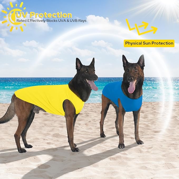 2 Pieces Dog Shirts, Soft and Cool Dog Sleeveless Vest, Breathable Lightweight Pet Tshirt, Summer Pet Apparel Tank Top for Medium Large Pets - Yellow+Blue (L)