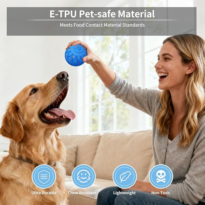 Interactive Dog Toys Dog Ball, Durable Motion Pet Toys for/Small/Medium/Large Dogs, Birthday Gifts, Automatic Moving, Bouncing and Rotating, E-TPU Material, IP54 Waterproof (Blue)