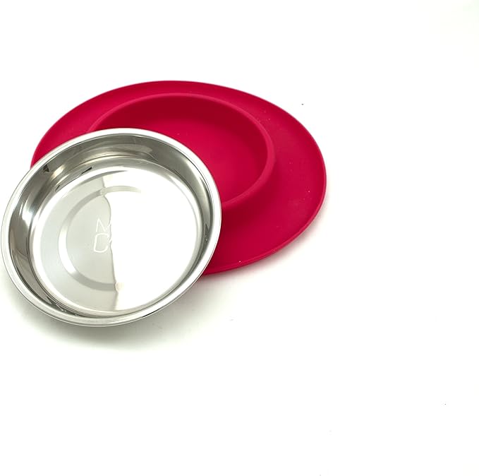 Messy Cats Single Silicone Feeder with Stainless Saucer Shaped Bowl | Anti-Slip Non-Skid Cat Food Bowl | One Cat Bowl in Feeding/Water Station | 1.75 Cups (Watermelon)