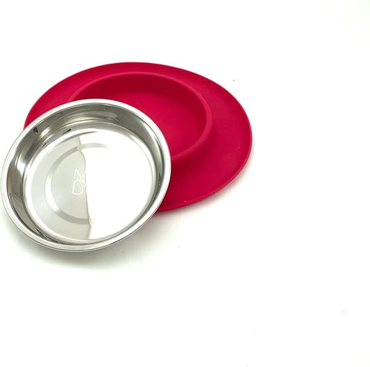 Messy Cats Single Silicone Feeder with Stainless Saucer Shaped Bowl | Anti-Slip Non-Skid Cat Food Bowl | One Cat Bowl in Feeding/Water Station | 1.75 Cups (Watermelon)