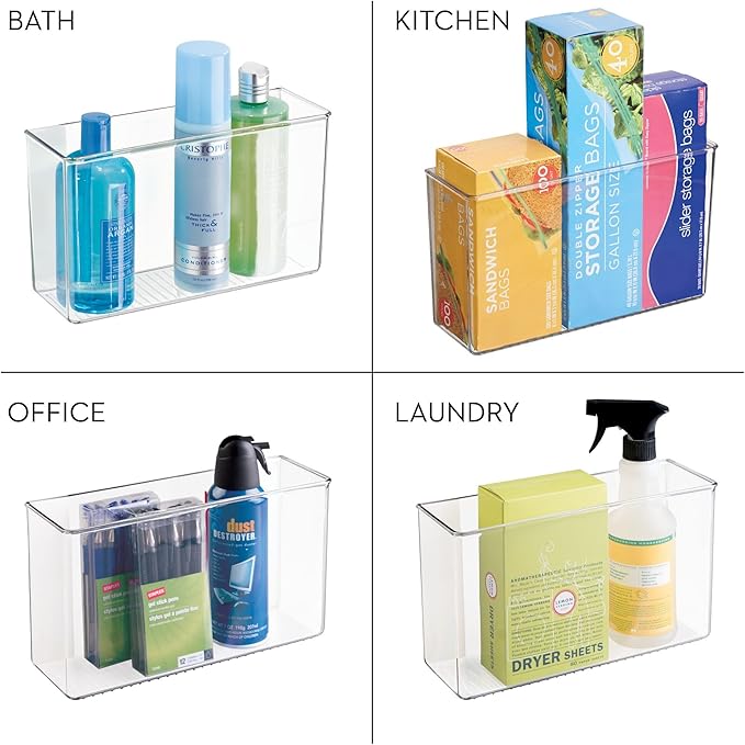 iDesign Adhesive Organizer Bin - Damage-Free Hanging for Kitchen, Bathroom, or Office - Set of 2 - Clear
