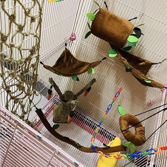 Hamiledyi 5PCS Hamster Hammock Sugar Glider Hammock Set Sugar Glider Cage Accessories Toys Small Animals Hanging Bed Hideout Tunnel Swing Rodent Iqammocking for Small Hamster Rat Gerbil