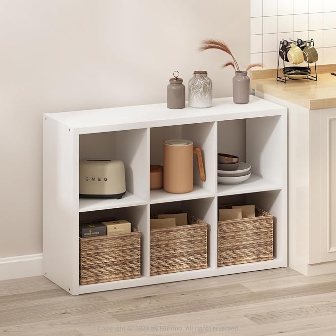 Furinno Hermite 6-Cube Open Shelves Kitchen Storage, Kitchen Island, Bakers Rack, Buffet Sideboard, White