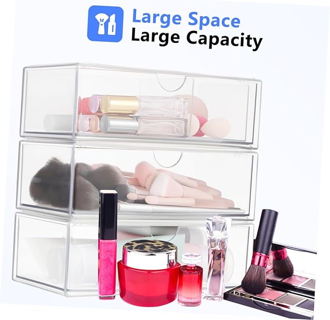 Alipis 3pcs Acrylic Makeup Organizer Desk Storage Box Skincare Shelf Compartment for Lipstick Brush