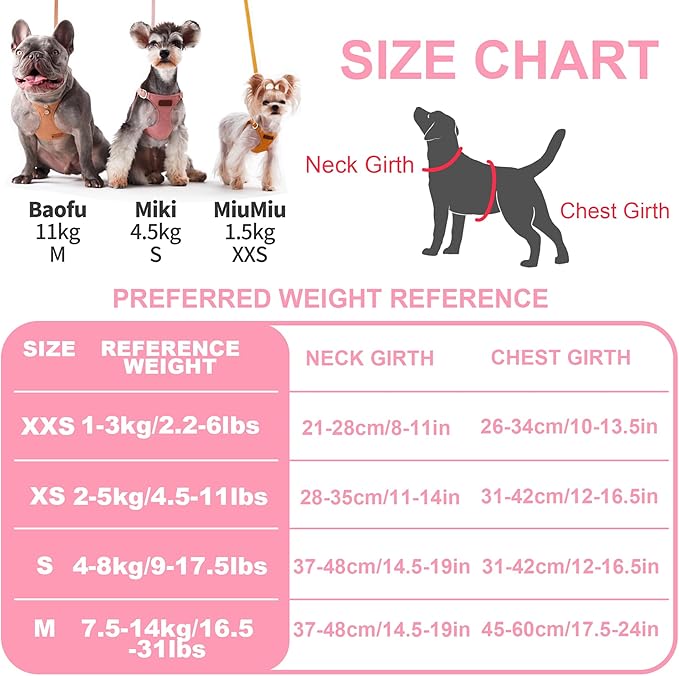 Puppytie No Pull Dog Harness with Multifunction Dog Leash,Soft Adjustable No Choke Escape Proof Pet Harness Vest for Medium Dogs,Glossy Pink,M