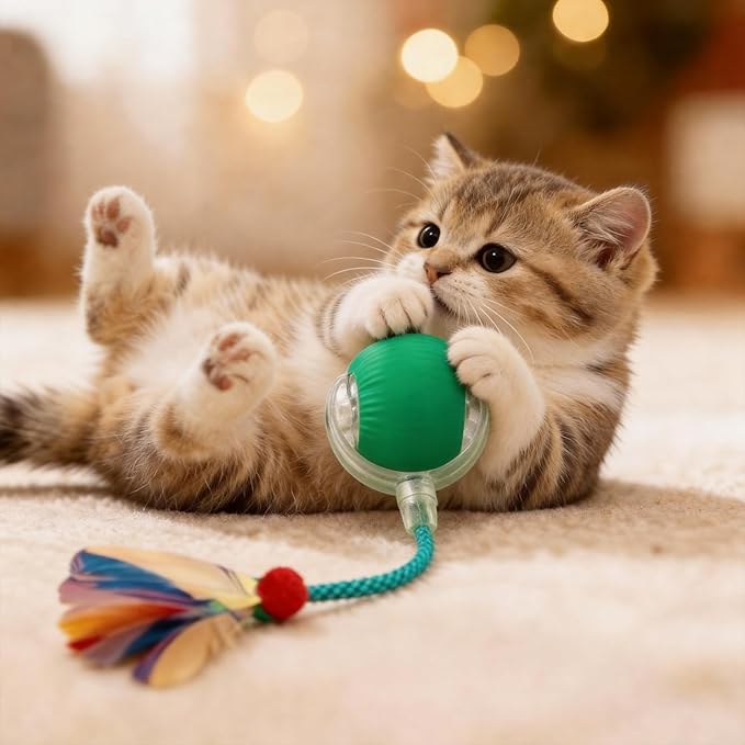 JBD Smart Cat Toy Ball Bundle - 2 Pack (Red & Green) - Interactive Automatic Rolling Balls for Indoor Cats - Day & Night Mode (Active & Silent)