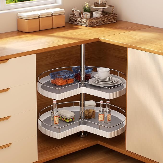 Lazy Susan Turntable Organizer - 28 Inch Rotating Tray for Kitchen Cabinet, Dining Table, Countertop