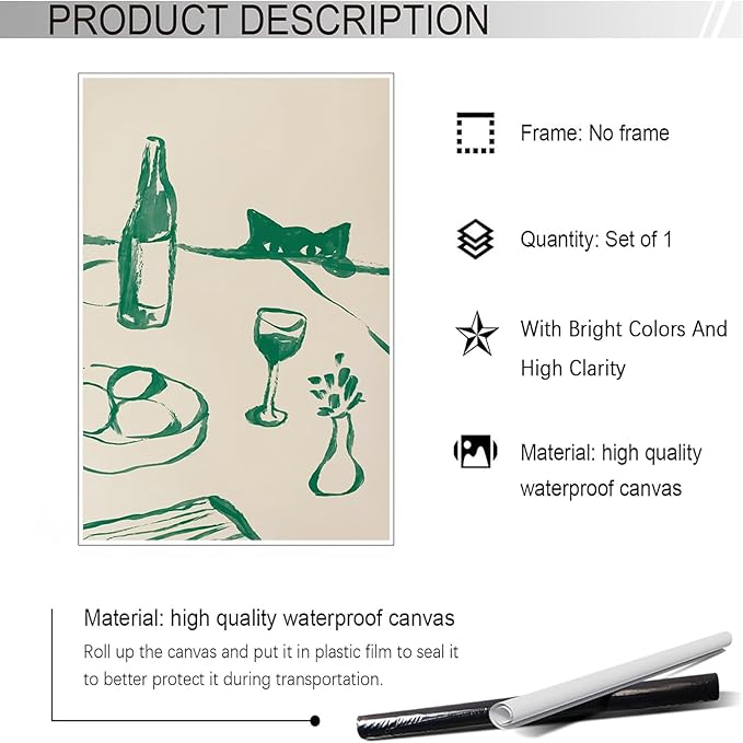 Sneaky Cat Wine Wall Art Funny Kitchen Animal Poster Whimsical Pet Wall Decor Abstract Scandi Dinner Sketch Prints Painting For Living Room Dining Room Wall Decor 12x16in Unframed