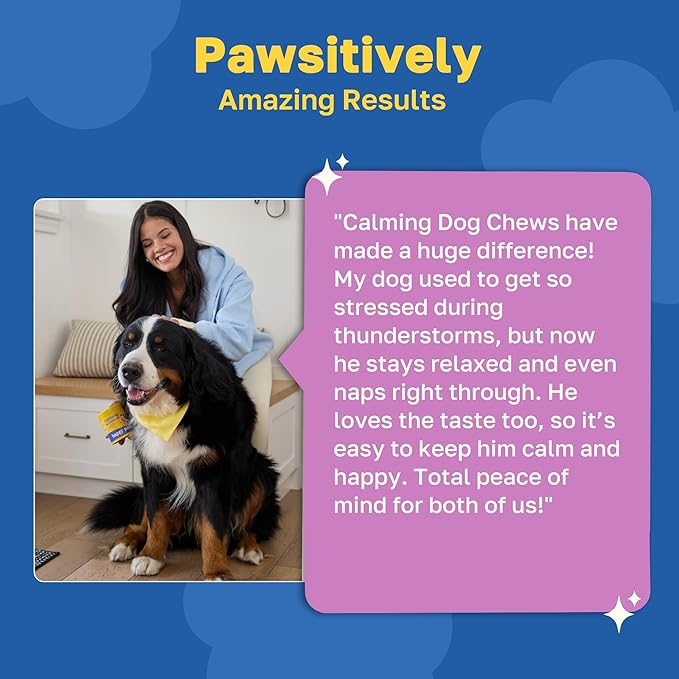 Happy Paws Calming Chews for Dogs, Relaxation & Anxiety Support for All Breeds & Ages, Dog Sleep Aid with L Theanine & Chamomile, Vegan Peanut Butter Flavor, Organic, Non GMO, (100 Chews)