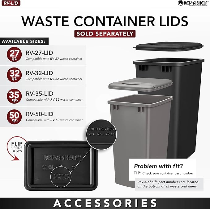 Rev-A-Shelf Top Mount Double Pullout Under Cabinet 35 Quart Kitchen Trash Cans with 150 Pound Rated Full-Extension Slides, 4WCTM-21DM2