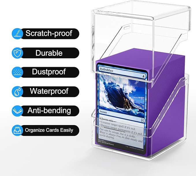 Card Deck Case, Deck Box with 100 Pack Card Sleeves and Divider, Standard Clear Commander Cards Storage Box Perfect Fit for MTG, Sport, Trading Cards (Purple)
