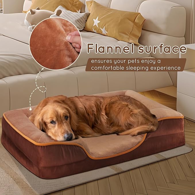 FluffyDream 35 inch Memory Egg-Crate Foam Dog Bed, Orthopedic Pet Couch Bed with Washable Removable Cover, Brown