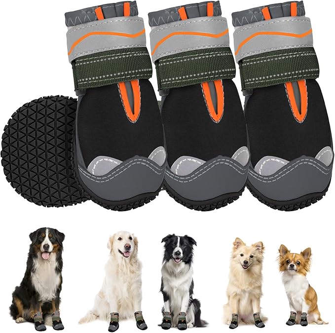 SlowTon Dog Shoes for Large Small Medium Dogs - Waterproof Dog Boots for Summer Hot Pavement, Paw Protector for Outdoor Walking Winter Snow, Anti-Slip Rubber Dog Booties for Hardwood Floor (B, 8)