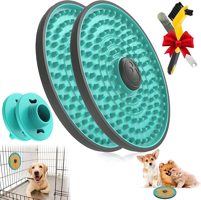 Lick Mat for Dogs, 2 Pcs Dog Crate Pads Slow Feeder, Pad Training Toy Plate,Very Suitable Peanut Butter, Treats Yogurt, Bolognese, Boredom and Anxiety Relief Licking Lake Blue 2pcs LEVEL-0
