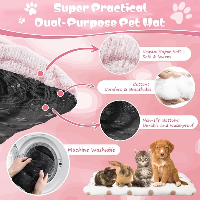 4 Pcs Dog Cat Bed Guinea Pig Mats Ultra Soft Dog Crate Kennel Pad Washable Bunny Bed Anti-Slip Guinea Pig Blankets for Small Animal Pet Cage Accessories(13.8 x 11.4 Inch)