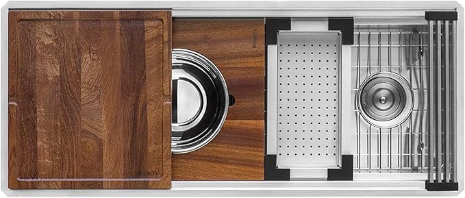Ruvati 45-inch Undermount Workstation Kitchen Sink – 16 Gauge Stainless Steel Single Bowl with Ledges & Accessories – RVH8333