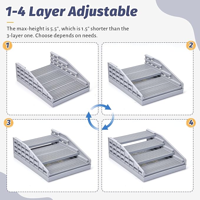 Adjustable Litter Box Step for Cats, 4-Layer Litter Catcher Ramp for Automatic Litters Robot, Cat Stool for Kittens and Senior Cats, Cat Steps for Litterbox Easy Clean (Grey)