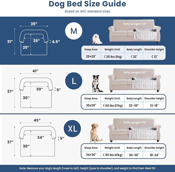 Calming Small Dog Bed for Couch, 35 x 31 inch Removable Couch Cover for Dogs Washable, Non-Slip Fluffy Plush Dog Sofa Mat for Furniture Protector - Grey