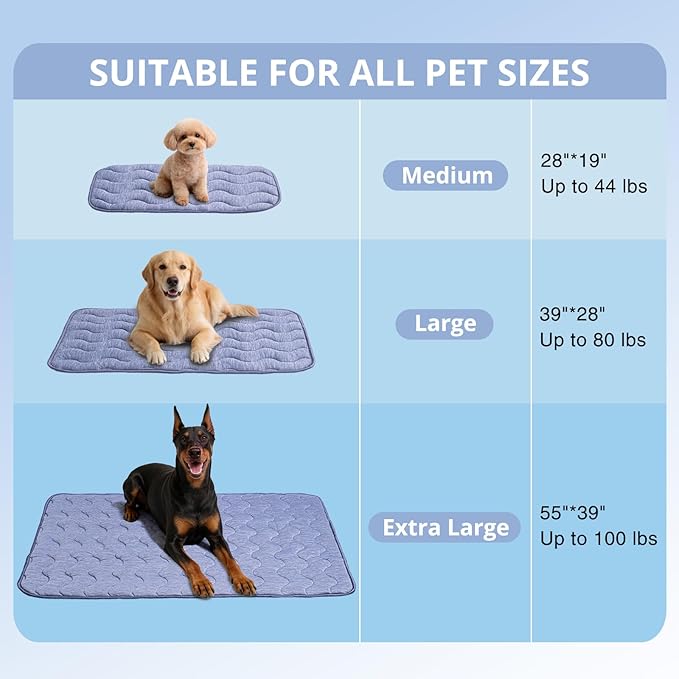 Dog Cooling Mat, Double-Sided Cooling Pet Pad, 55" x 39" Arc-Chill Cool Fiber & Q-MAX>0.45, Soft Breathable Pet Bed for Couch, Crate & Car, Foldable & Washable Summer Pet Blanket - XL