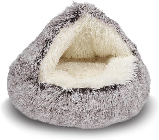 ShinHye Cat Bed Round Plush Fluffy Hooded Cat Bed Cave, Cozy for Indoor Cats or Small Dog beds, Soothing Pet Beds Doughnut Calm Anti-nxiety Dog Bed - Waterproof Bottom Washable (26×26inch, Coffee)