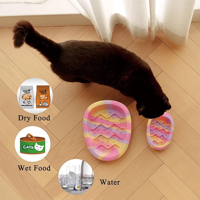 Colorful Slow Feeder Bowl for Large & Small Pets Silicone Easy to Clean Dog Food Bowl Slow Feed Dog & Cat Bowls for Interactive (Pink S)