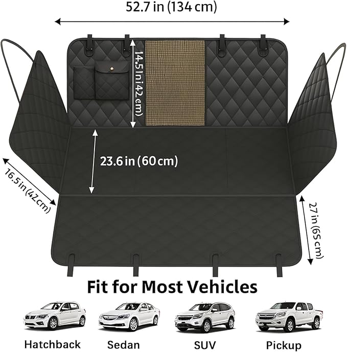Dog Car Seat Cover for Back Seat, Hard Bottom Back Seat Extender for Dogs, Waterproof Dog Hammock for Car, Heavy Duty Dog Bed for Car, Car Dog Cover Back Seat, Non-Slip Pet Protector