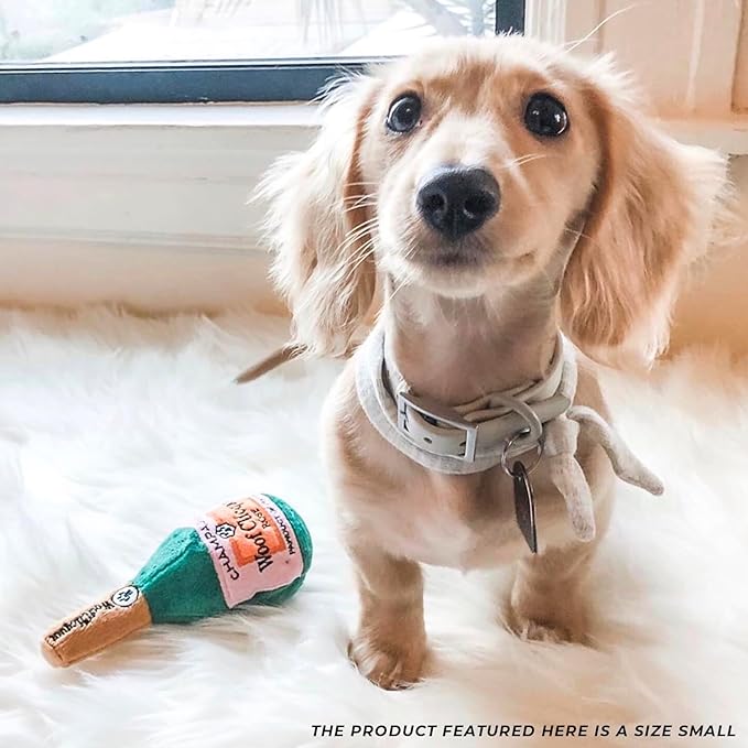 Haute Diggity Dog Woof Clicquot Rose Plush Squeaker Bottle - Small Machine-Washable Safe Fabric for Enrichment - Designer Dog Toys & Birthday Dog Toy for Puppies & All Breeds, Size Small