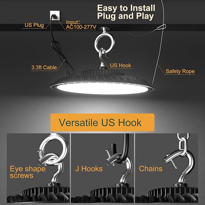 6Pack 250W LED High Bay Light, 37500LM (Eqv. to 1000W HPS/MH) UFO Commercial High Bay Light, 5000K 𝐀𝐂𝟏𝟎𝟎-𝟐𝟕𝟕𝐕 𝟓𝐘𝐞𝐚𝐫𝐬 𝐖𝐚𝐫𝐫𝐚𝐧𝐭𝐲