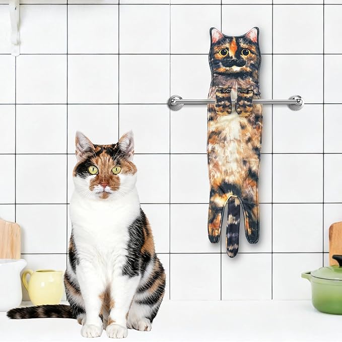 PAT JUUMG Funny Cat Hand Towels for Bathroom Kitchen Decor, Cute Decorative Hanging Face Towels,Super Absorbent Soft, Housewarming Gift, Cat Lovers Gifts for Women