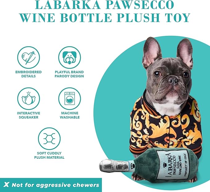 Haute Diggity Dog LaBarka Pawsecco, Plush Designer Dog Toys with Interactive Squeaker, Stimulating Pet Enrichment, Machine-Washable & Safe Materials for All Breeds, One Size