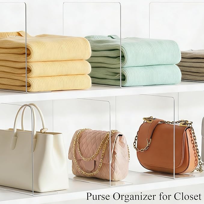 Shelf Dividers for Closet Organization: 12" Tall x 10" Deep Acrylic Closet Shelf Dividers for Clothes Sweater Purse - Clear Organizers and Storage Separators for Home Space Saver Enthusiasts