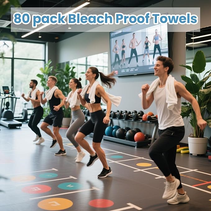 80 Pack Hand Towels Bulk 16 x 27 Inch Facial Bleach Proof Towels for Gym, Spa, Kitchen, Hotel (White)