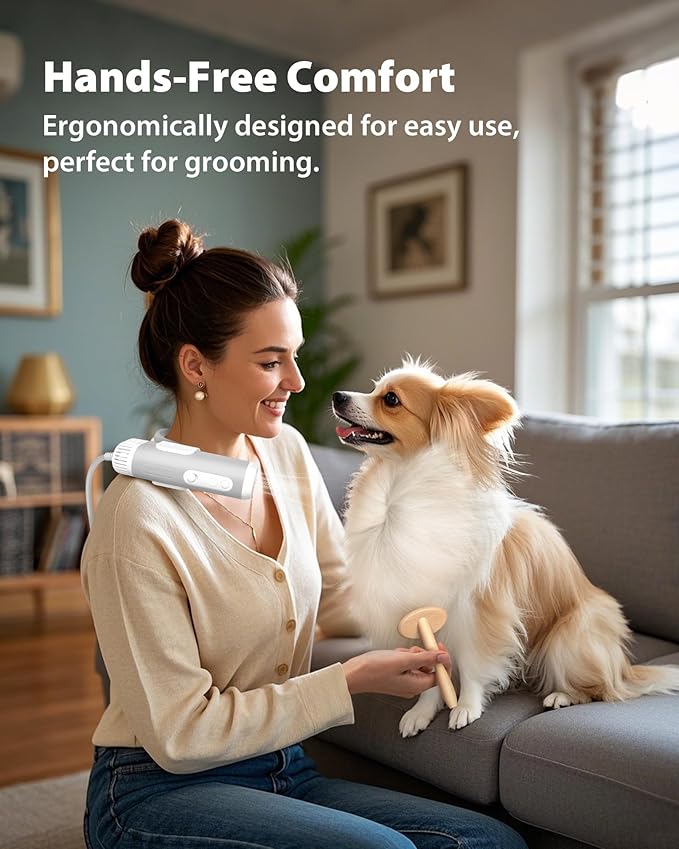 L&W BROS. Hands Free Dog Dryer – Powerful & Professional Pet Blow Dryer for Small & Medium Dogs & Cats, Adjustable Airflow, Easy Storage, Negative Ion Technology (White)