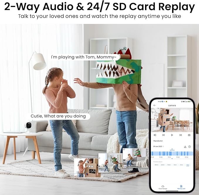 2K Cameras for Home Security-Outdoor/Indoor Camera for Dog/Cat/Pet/Nanny/Baby/Elderly, Color Night Vision, White Light, Siren, 24/7 SD Recordings, Works with Alexa, Plug in (C1-White-2pack-2.4G)