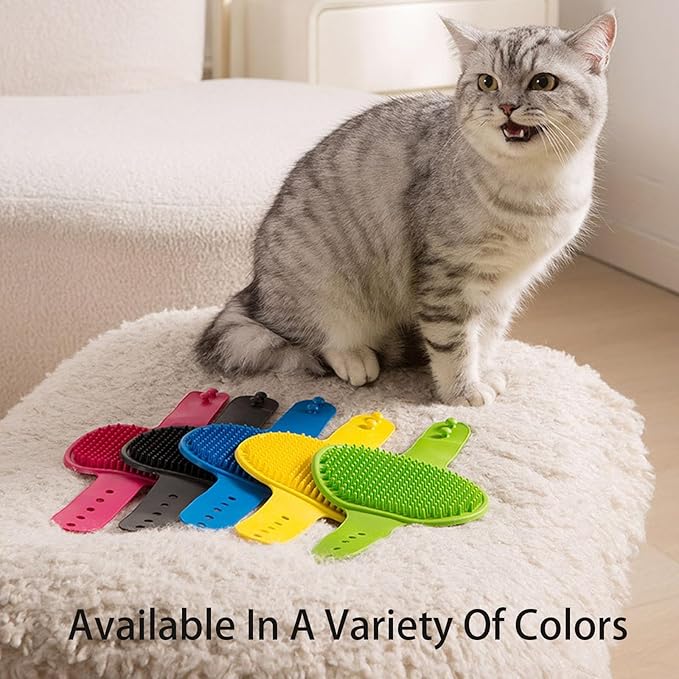 5pcs Cat Self Groomer Set - Adjustable Silicone Brushes with 5-Position Elastic Straps, Grooming Comb & Massage Tool for Table Legs & Cat Trees, Shedding Control Brush Kit (1Set)