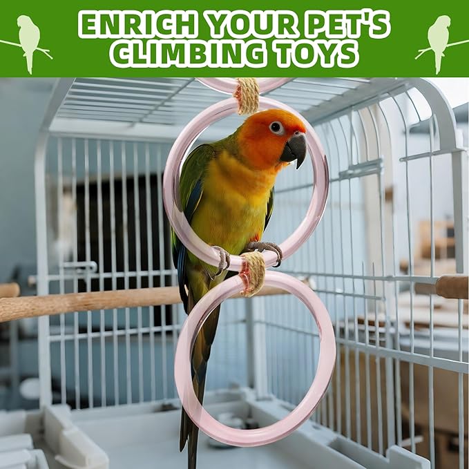 2 PCS Reptile Climbing Loops, Snake Climbing Rings, Snakes Tank Accessories for Ball Python & Climb Pet-Terrarium Enrichment Toys for Snakes, Iguana, Chameleon, Parrot, Lizard (Pink)