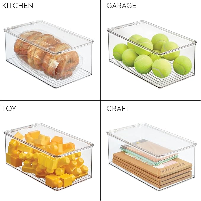 iDesign Stackable Shoe Box with Hinged-Lid for Wedges or Sandals, Set of 2, Clear, Made in USA