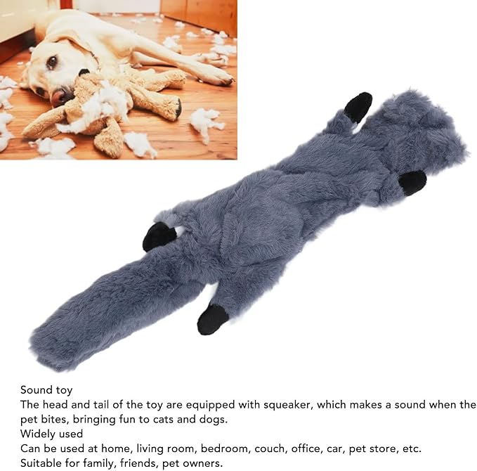 Soft Plush Squeaky Dog Chew Toy, Anxiety Relief, Teeth Cleaning, Interactive Pet Toy for Dogs, Cute Animal Design, Sturdy, Stress Relief (Grey)