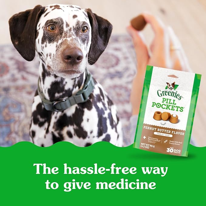 Greenies Pill Pockets for Dogs Small Size, Soft Dog Treats, with Real Peanut Butter, 3.2 oz. Pouch (30 Treats)
