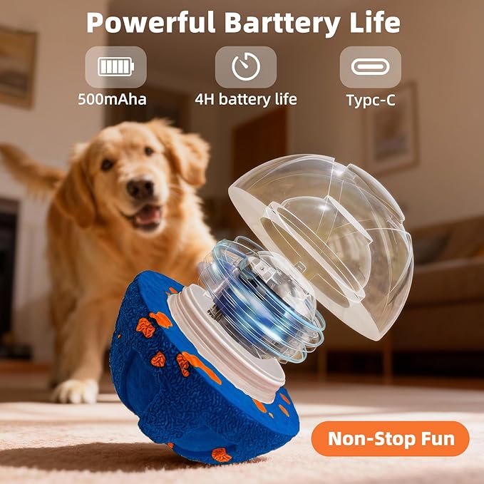 Moving Dog Toy - Medium Bouncy Fetch Balls for Dogs 20-80 lbs, Automatic Moving, Rotating & Bouncing, E-TPU Material - Floating Water Pet Toys - Size Large - 3.54-inch Diameter