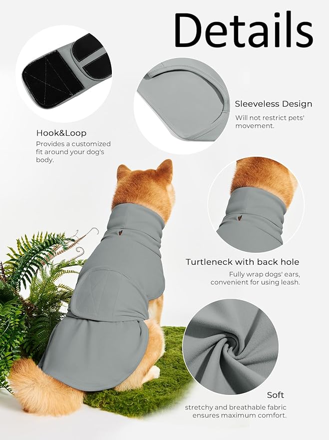 Dog Anxiety Calming Vest Adjustable Turtleneck Thunder Shirt Jacket for Fireworks, Separation, Vet Visits, Pet Hoodie for Large Medium Dogs