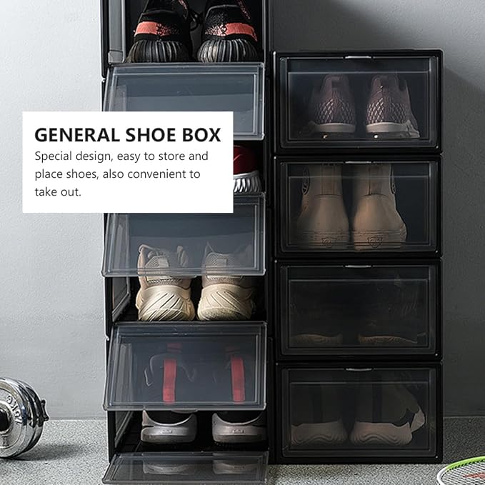 ABOOFAN Stackable Sneaker Shoe Box with Black Secure Closure Practical Display Shoes Organizer Container for Men and Women