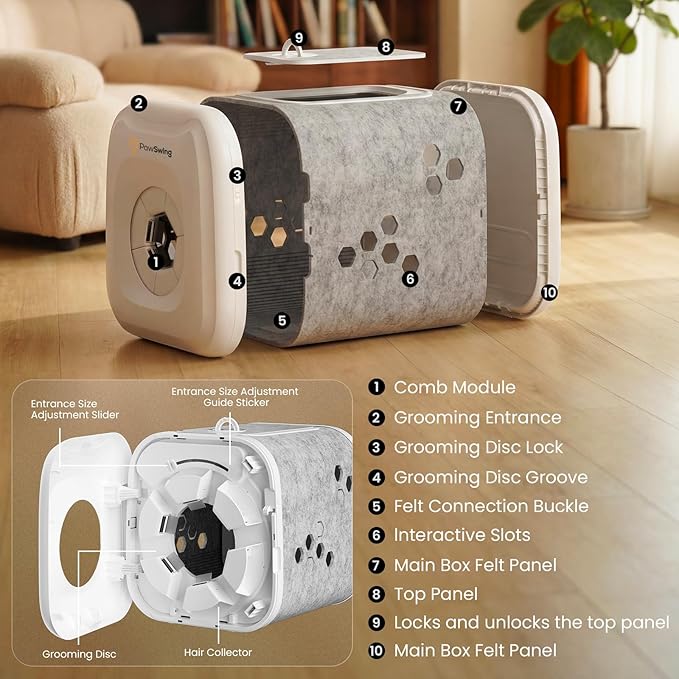 Cat Self Groomer Neo for Hairball Control and Shedding Relief 360° Skin Friendly Brush Pet Hair Remover Tool Gentle Self Cleaning Automatic Fur Collection Smart Grooming House for All Cats
