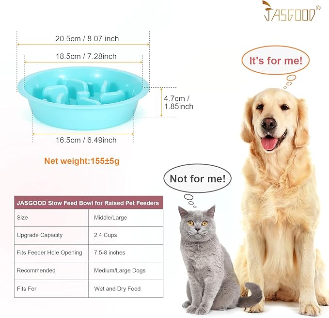 JASGOOD Slow Feeding Dog Bowl for Raised Pet Feeders Blue Maze Food Water Bowl Compatible with Elevated Diners(Blue,Fit Opening Fit Opening 7.5"-8") (Pack of 2)
